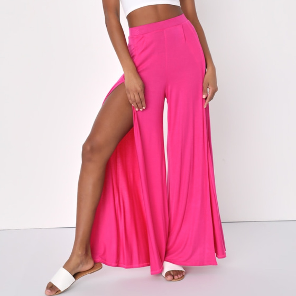 Lulus Knockout Fuchsia Wide Leg Pants Pink - Size M